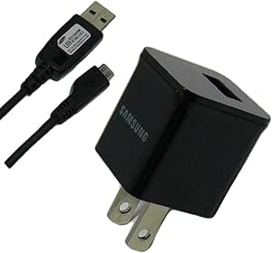 Samsung OEM 1.0A Original Home Wall AC Travel Charger Adapter and USB 2.0 Data Sync Connect Transfer Charge Cable - Non-Retail Packaging - Black