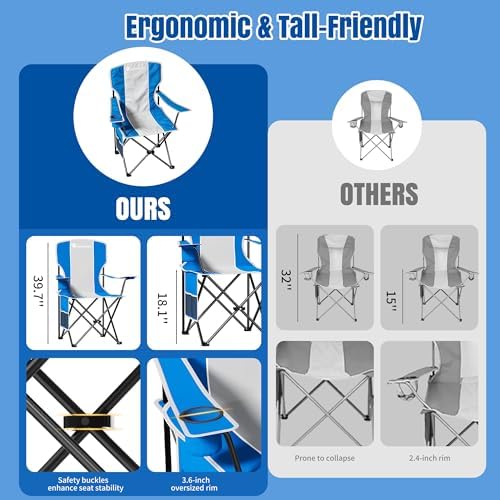 Silla DIAMONDFORGE CCOS5BBG-1 Camping plegable con respaldo alto para 500 libras, Gris Azul miniatura 6
