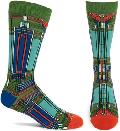 Ozone Men's Socks Casual Crew/Mid Calf, Frank Lloyd Wright Collections Bradley House Windows Sock, Size: 10-12, (Green)