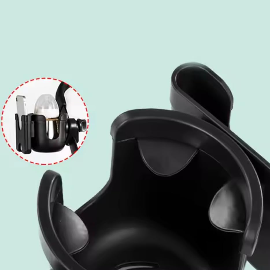 Miniatura 3 de Portavasos universal para cochecito con estante de almacenamiento para cochecitos de teléfono celular, soporte de bebida de rotación de 360 grados