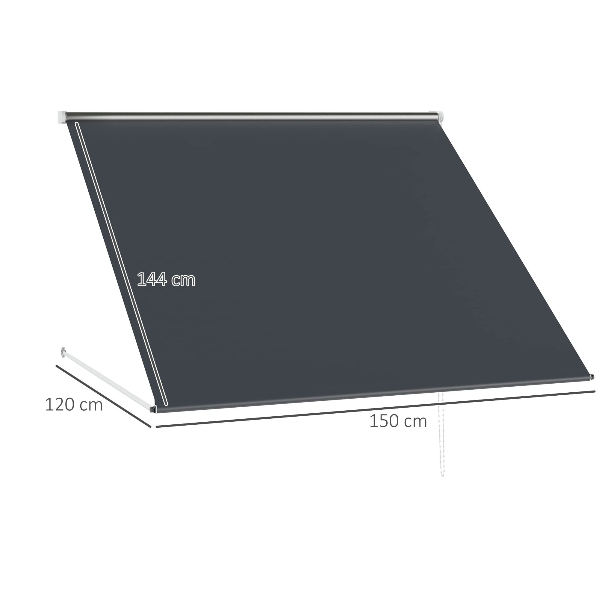 Outsunny Toldo para Ventana Manual 150x120 cm Toldo Retráctil Exterior con Estructura de Aluminio Ángulo de Inclinación Regulable Impermeable y Anti-UV Gris Oscuro