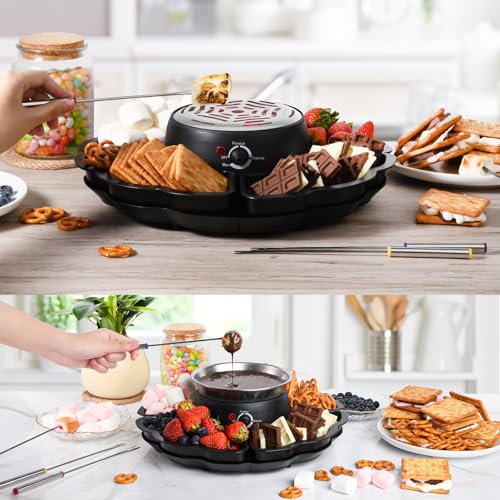 S'mores Maker & Chocolate Fondue 2 en 1, 280 W de mesa interior S'mores Kit con control de temperatura y 10 accesorios, tostador eléctrico de malvaviscos para fiestas, noches de cine y regalos