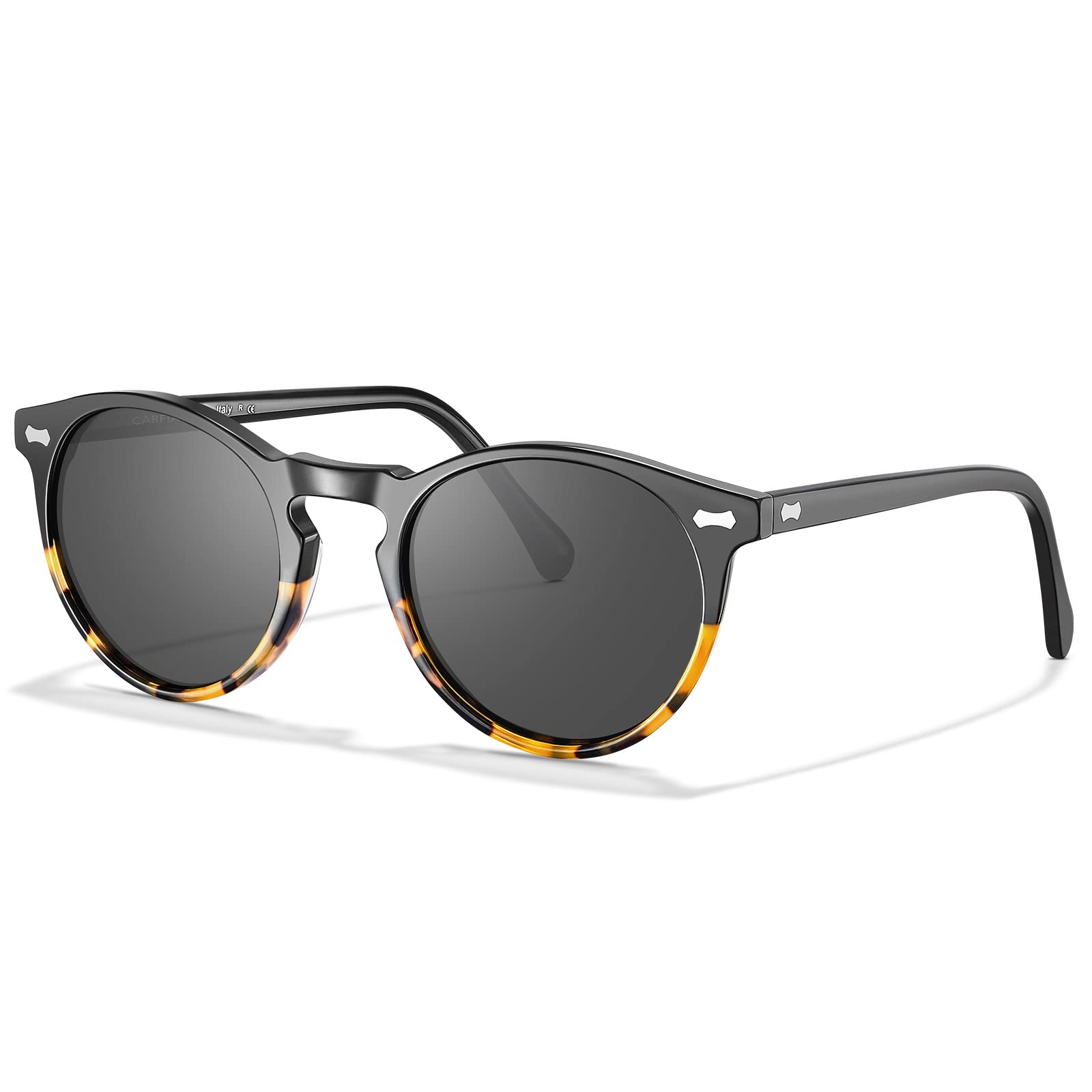 CARFIA Vintage Polarisierte Herren Sonnenbrille Runde Damen UV400 Schutzbrille, Acetatrahmen