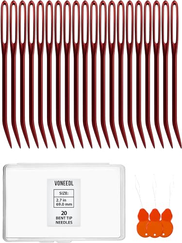 Image of VONEEDL 20 PCS Bent Tip Tapestry Needles with Large Eye - Yarn Blunt Steel Knitting Needles in Storage Box - Perfect for Crochet, Weaving, Darning, DIY, and Crafting