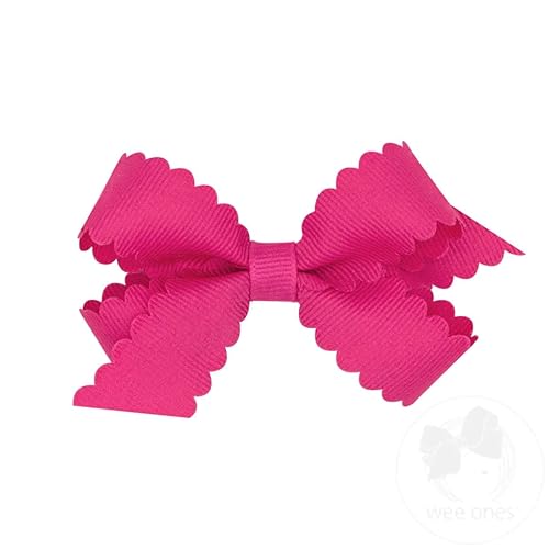 Wee Ones Lazo clásico de grogrén para niñas con bordes festoneados y centro envolvente liso en una pinza para el cabello WeeStay, mini, rosa