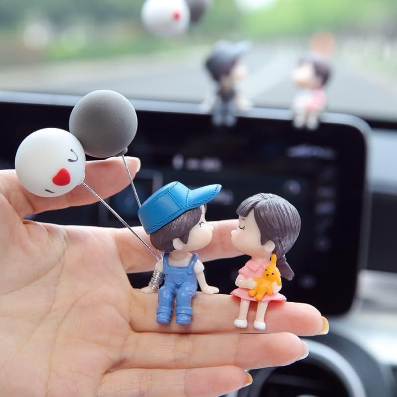 Image of Cute Car Decoration Lovely Couple Car Decoration Cute Cartoon Couples Action Figure Figurines Balloon Ornament Auto Interior Dashboard Accessories for Boys Girls Gifts (Blue hat,no Balloons)