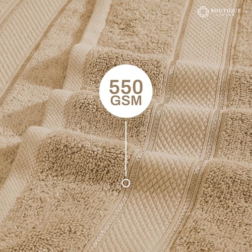 Image of BOUTIQUE LIVING Luxe Loom 100% Cotton 550 GSM Beige Hand Towels - Pack of 2