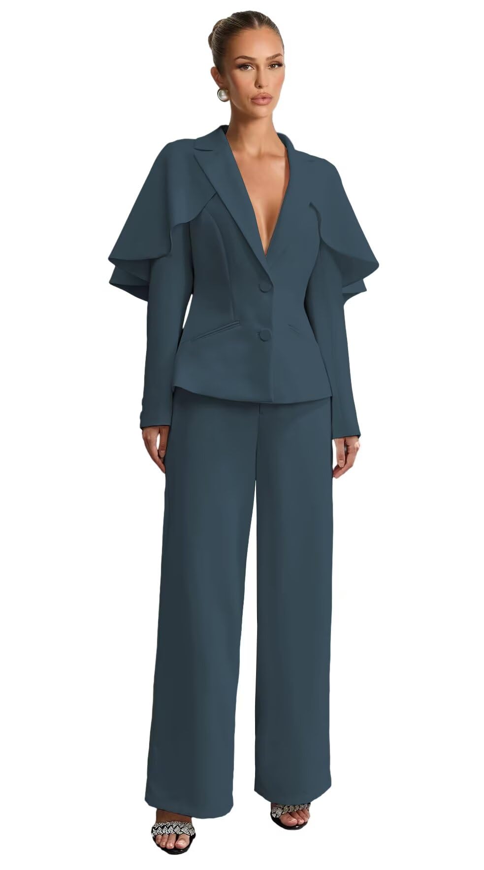 Womens Suit with Cape 2 Piece Suits for Women Business Casual Womens Pant Suit for Wedding Guest