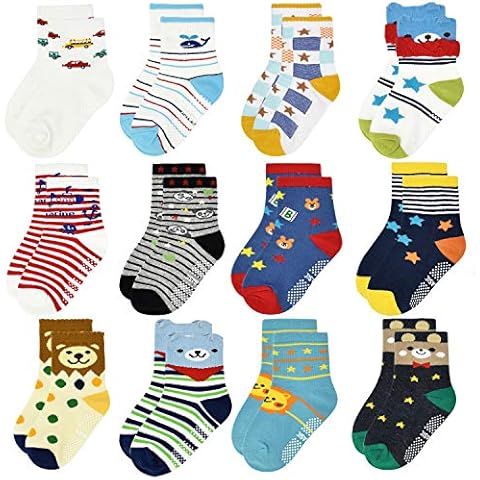 ELUTONG Toddler Socks With Grips - Baby Kids Non Slip 12 Pairs Boys And Girls For 1-3 Years Cover
