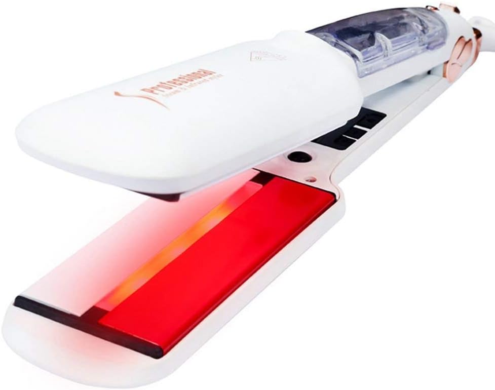 USHOW Ifrared Heating Straightener Professional Ceramic Steam Hair Straightener 2 in 1 Electric Hair Curler and Straightener Flat Iron Steam and Infrared style Hair Straightener-White
