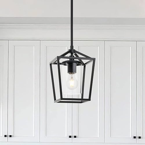 Miniatura 3 de XiNBEi Lighting Lámpara colgante negra, moderna granja ajustable colgante linterna colgante iluminación para isla de cocina, pasillo, comedor