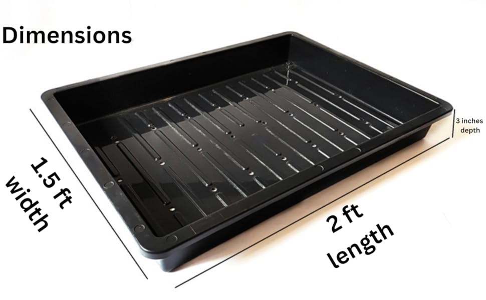 Image of Grow Tray, Fodder, Microgreens Tray with Drainage Holes, 2ft x 1.5ft x 3 inch, Black, Stackable Seedling and Microgreen Container (5 Trays)