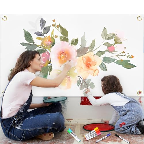 ElevaPulse Banner Selbst Gestalten Set, Banner 150cm*100cm Mit 6m Hängendem Seil Und 8 Textilstifte, Banner Personalisiert, Für DIY Painting, Weihnachten, Halloween, Ostern, Geburtstag Deko Usw
