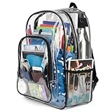 Keepcross Large Clear Backpack for School – Heavy Duty PVC Transparent Bookbag with Reinforced Straps, See Through Design for Boys, Girls & Teens, Black