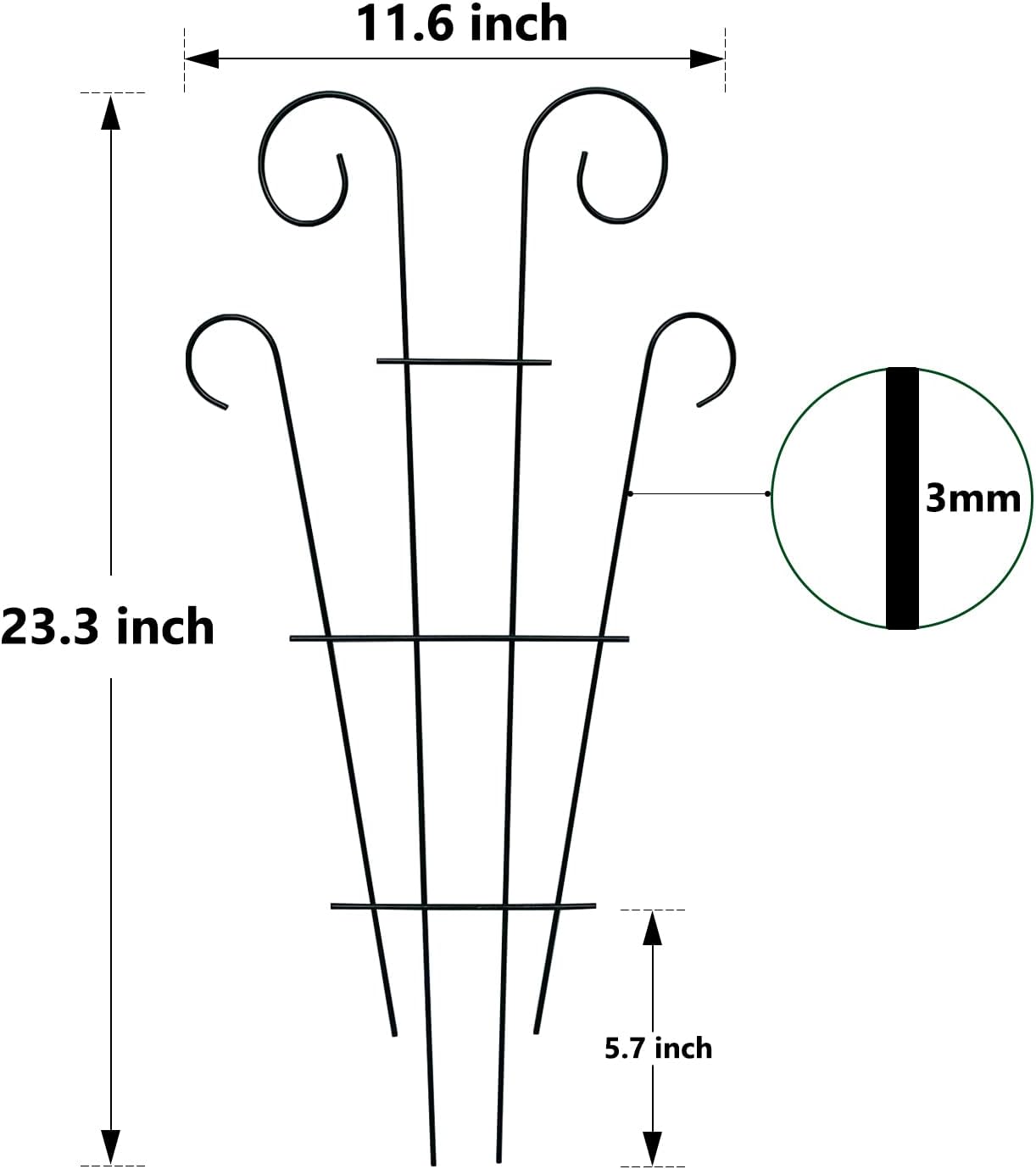 Thealyn 4 Pack 23 Inch Plant Trellis for Potted Plants, Metal Garden Trellis for Climbing Plants, Indoor Outdoor Decorative Vine Support for Pots, Wave Shape, Black