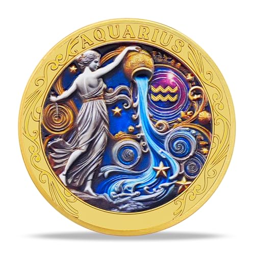 Aquarius Zodiac Challenge Coin | Astrological Sign & Symbol Medallion | Aquarius Horoscope Token | Commemorative Gifts for Collectors, Astrology Enthusiasts, and Zodiac Lovers