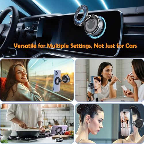 Image of Eliane Universal 360 Magnetic Car Phone Holder - Suction Cup Mount, Hands-Free Phone Stand for Car, Gym, Mirror, Shower - Compatible with All Smartphones (Extended Vacuum Magnetic Mount)
