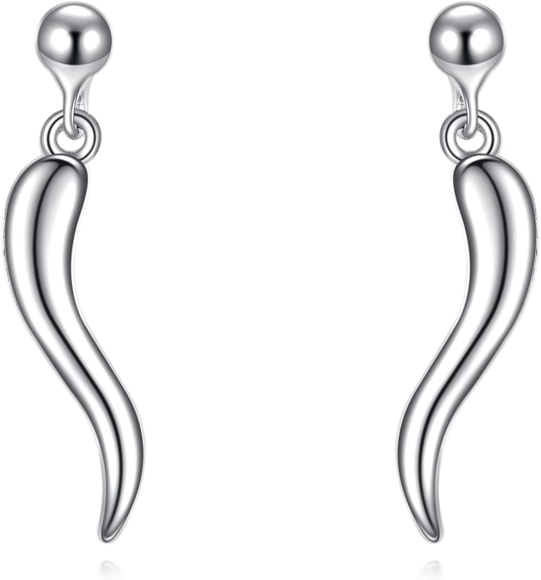 YAFEINI Italian Horn Earrings Sterling Silver Italian Horn Cornicello Earrings Good Luck Protection Amulet Jewelry for Women Men