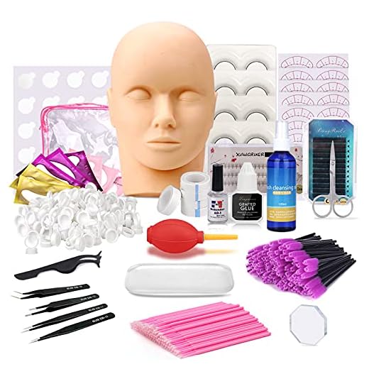 Pro 335Pcs Lash Eyelash Extension Kit, Mcwdoit Professional Lash Practice Kit with Flat Mannequin Head, Training Makeup Eye Lashes Grafting