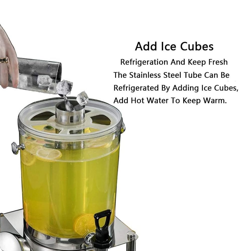 Dispenser per bevande in acciaio inossidabile da 16 litri, dispenser per bevande con doppio contenitore, con nucleo centrale per ghiaccio e vassoi antigoccia, dispenser per succhi di bevande calde