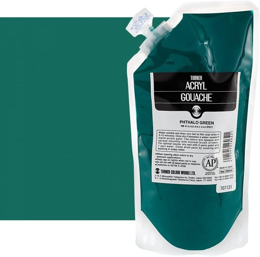 Acryl Gouache Artist Acrylic Paint - Single 250 ml Pouch - Phthalo Green
