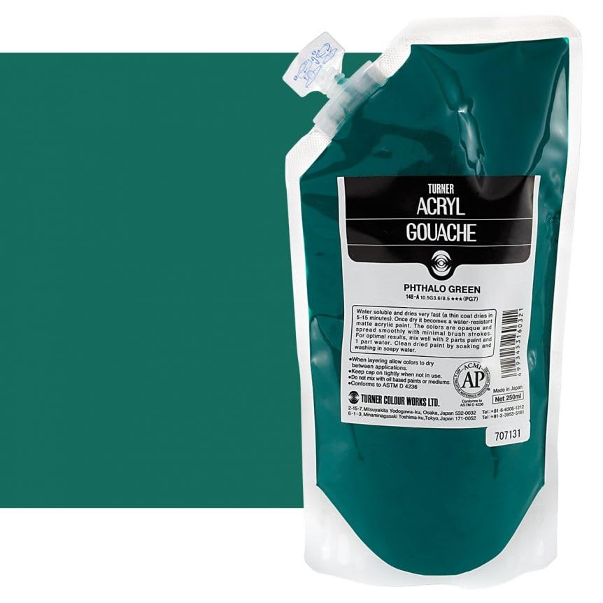 Acryl Gouache Artist Acrylic Paint - Single 250 ml Pouch - Phthalo Green