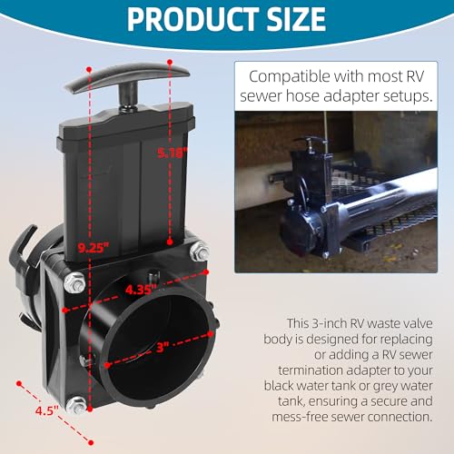 Image of TonGass 3-Inch RV Waste Valve Body with Handle, Mess-Free Water Valve | Heavy-Duty Camper Sewer Pipe Fitting, Durable RV Sewer Valve Replacement for Camper, Trailer, and Motorhome