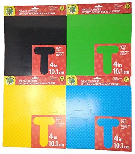 Die Cut Letter Set, Poster Letters & Bulletin Board Pop Outs ; 4 Inch Letter Set Includes 69 Upper Case Characters And Numbers Of Each Color: Black, Green. Yellow, Blue, 276 Total Pieces Set #TOP5