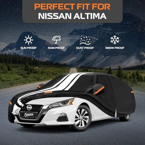 Image of Kayme Waterproof Car Cover for Nissan Altima (2002-2026) Heavy Duty | Gift with Tape /Towel /Bag, Outdoor Full Exterior Cover Rain Snow Sun UV Protection, Soft Cotton Inner Protect Vehicle Paint