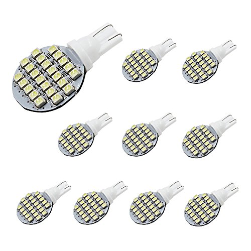 Yolu 10-Pack T10 LED Cool White 24-SMD 1210 T10 W5W LED Bulbs Super Bright Interior Replacement Side Lights 168 194 2825 Wedge Bulbs for 12V License Plate Dashboard Side Marker Light Map Dome Lamp