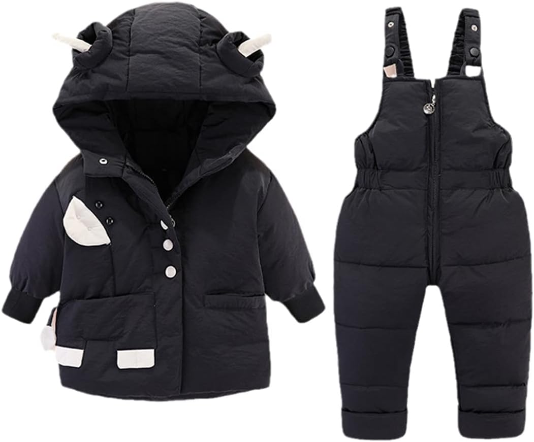 Kids Winter Down Jacket Set 2Pcs Baby Girls Boys Warm Overalls Cute Hooded Children Down Coat Winter Snowsuit