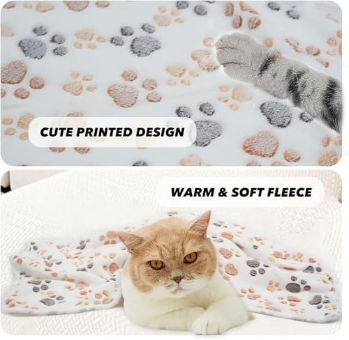 Image of 1 Pack 3 Small Puppy Blankets Super Soft Warm Sleep Mat Fluffy Premium Fleece Pet Blanket Flannel Throw for Dog Puppy Cat - White Paw Print Small(23 inchx15 inch)