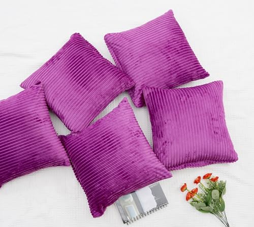 Image of RD TREND Cushion Cover Set of 5, Decorative Sofa Living Room Home Square Cushion Covers 16 Inch x 16 Inch, Aesthetic Corduroy Striped Double Sided (Dark Pink,Pack of 5)