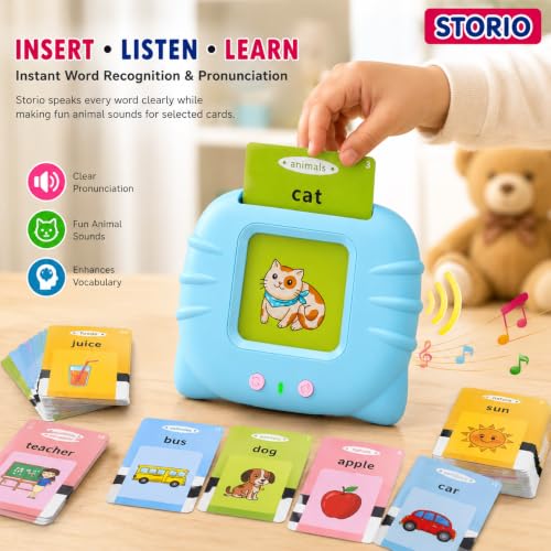 Image of Storio Toys Rechargeable Educational Language Skills Learning Talking Flash Cards for 2 Year Old Kids Boys Girls Baby Montessori Toys