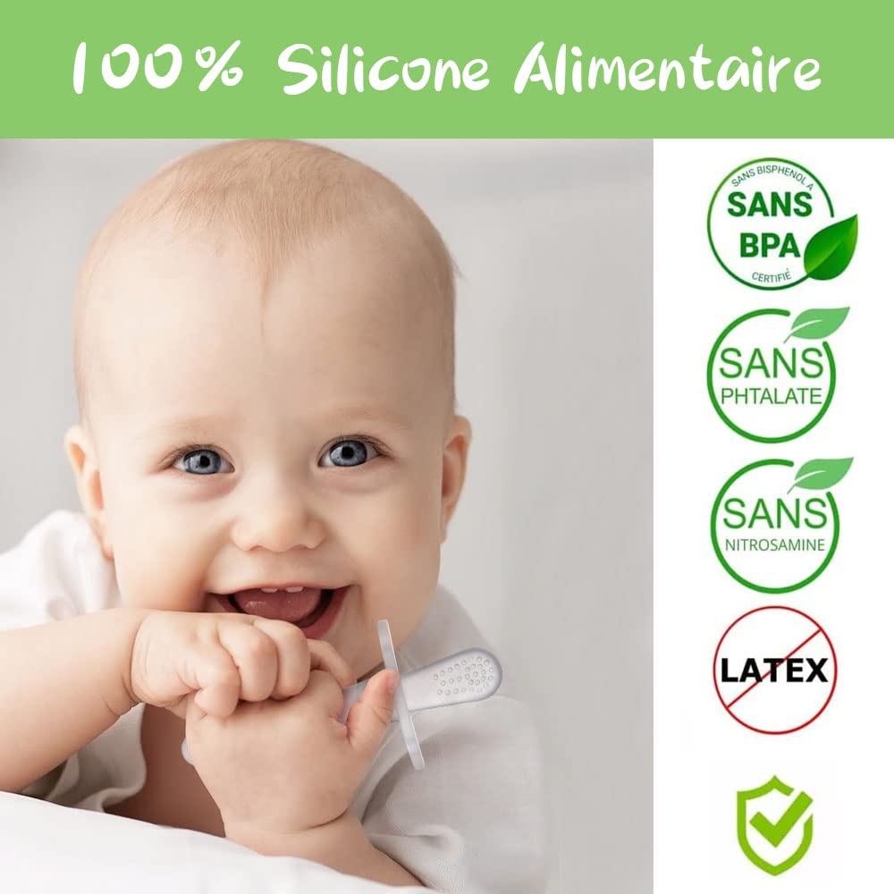Vicloon Giocattolo Dentizione Neonati oltre 2 mesi, 2PCS Massaggiagengive in Silicone Alimentare Senza BPA, Giochi Massaggia Gengive con 2 Catenella Portaciuccio