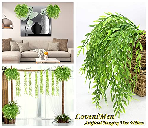 Lovenimen Artificial Weeping Willow, Plastic Plants Greenery Shrubs, Fake Hanging Vine Ivy Garland Outdoor Indoor Home Garden Verandah Parterre Wall Baskets Table Decoration Uv Resistant 4 Pcs #TOP2