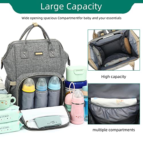 Image of GAIVP Diaper Bag Backpack, Diaper Bags for Baby Girls Boys, Baby Bags for Moms Dads, Nappy Changing Bag with Insulated Pockets,Multi-functional Waterproof Backpack with Stroller straps - Grey