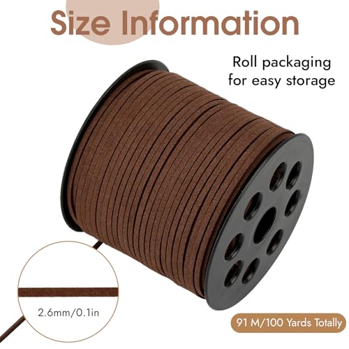 91 m x 2,6 mm Lederband, Lederschnur Veloursleder, Basteln Lederbänder, Faux Wildleder Schnur für Ketten DIY Armband Halskette Schmuck Handwerk (Braun)