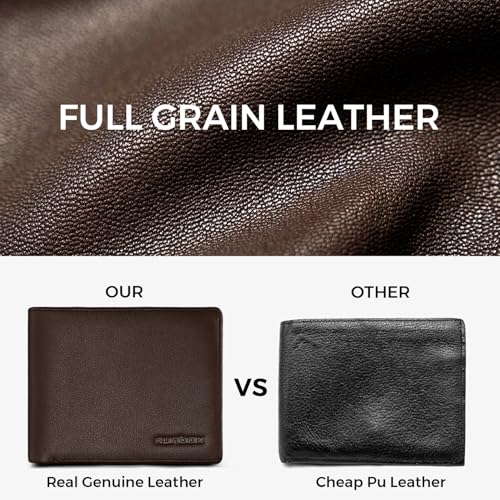 Image of RUNBOX Wallet for Men Leather RFID Blocking Bifold Front Pocket Wallet | Genuine Leather,Slim,12 Card Slots,2 ID Windows,2 Money Pockets, Gift for Men,Compact Travel Business Passport