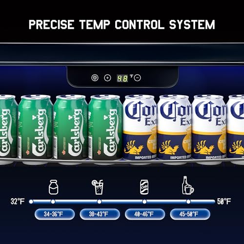 Image of Albott 24 Inch Outdoor Beverage Fridge, 5.0 Cu.Ft Beverage Refrigerator Holds 166 Cans, 32-50F Drink Cooler with IPX4 Waterproof Design, Auto-Defrost, Build-In or Freestanding for Patio & Backyard