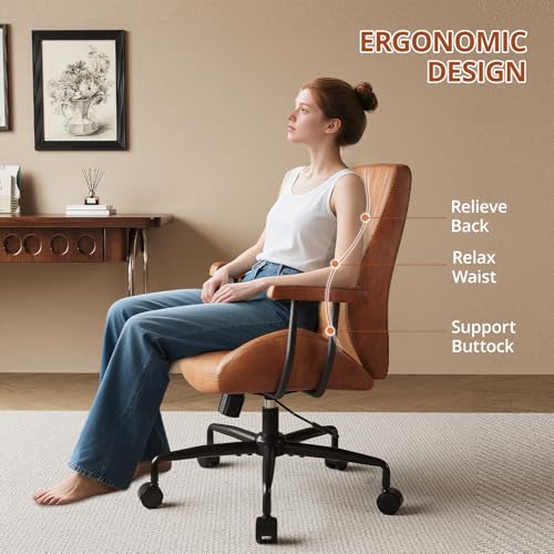 Image of Ergonomic Office Chair 330LBS, Reclining Swivel Mid Back Desk Chair with Adjustable Height, Thickened Cushions, Comfy Executive Armchair for Home Office