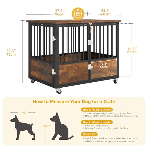 DWVO-Dog-Crate-Furniture-with-Wheels-38-Inch-Dog-Kennel-Indoor-Furniture-End-Table-Dog-Crate-for-Dogs-Farmhouse-Decorative-Wooden-Dog-Cage-Table-with-Double-Doors-Chew-Resistant-Rustic-Brown DWVO Dog Crate Furniture with Wheels 38 Inch Dog Kennel Indoor Furniture End Table Dog Crate for Dogs Farmhouse Decorative Wooden Dog Cage Table with Double Doors Chew Resistant Rustic Brown