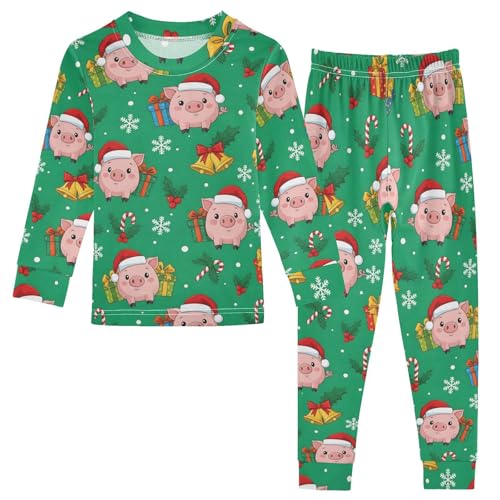 Pajama Sets Long Sleeve Christmas Pigs with Candy Pattern Soft Comfy Sleepwear 2 Piece PJS 3-8T