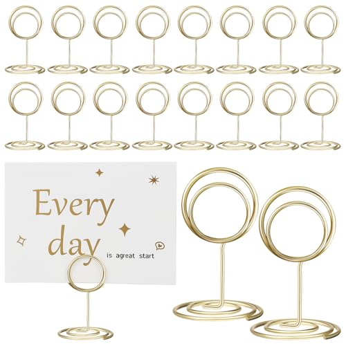Healeved 20 Soportes Mini Dorados para Números de Mesa 50 MM Redondos Portafotos y Portatarjetas para Bodas Fiestas y Restaurantes Clips Resistentes para Exhibición de Tarjetas