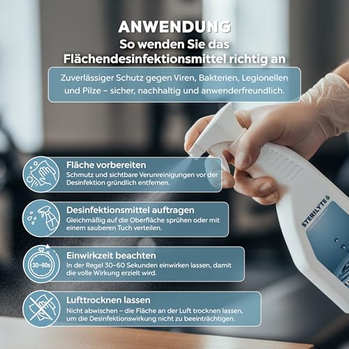 STERILYTE Flächendesinfektionsmittel 1 x 500 ml – Nachhaltig, alkoholfrei & hochwirksam - Desinfektionsmittel für Flächen vielseitig einsetzbar – MADE IN GERMANY