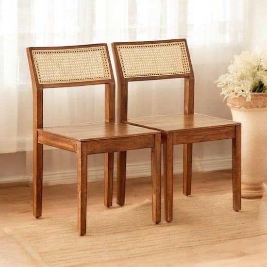 Image of Furniture Solid sheesham Wooden Cane Chair Connection Terra Brown Sheesham Wood Dining Chair Set Off 2 (honet Finish top)