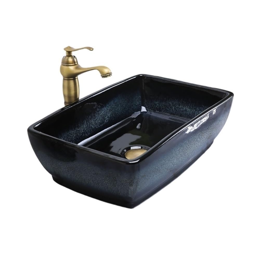 Countertop Bathroom Vessel Rectangular Retro Ceramic Wash Basin Simple Installation Bathroom Light Luxury Sink Cloakroom Sink