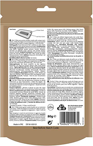 8in1 Fillets Pro Digest Hunde-Snack mit Hähnchen, funktionale Leckerlis für Hunde, unterstützt die Verdauung, 80 g Beutel