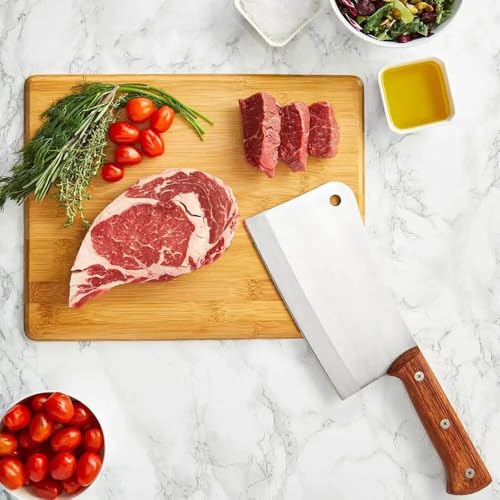 Image of Wizbiz 7 Inch Heavy Duty Stainless Steel Meat Cleaver Knife | Butcher Knife for Mutton, Chicken, Bone & Vegetable Cutting | Sharp Chopper with Wooden Handle for Home Kitchen