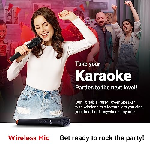 Image of AKAI PartyMate 60W Portable Bluetooth Trolley Party Speaker with Remote - 1 Year Warranty, Inbuilt 4000mAh Battery Karaoke System Outdoor Speaker, Wireless Mic, AUX, USB, 8 inch Driver (PM-60T)